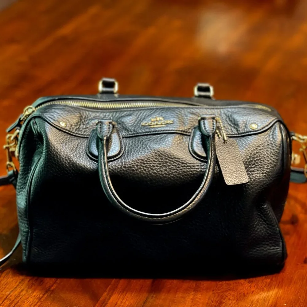 Coach Satchel - black, medium size with shoulder strap - Picture 1 of 7